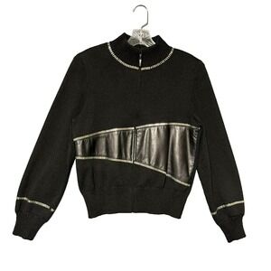 Toula Wool Leather Cardigan Jacket Womens 6 Black Zip Moto Gothic Avant Garde